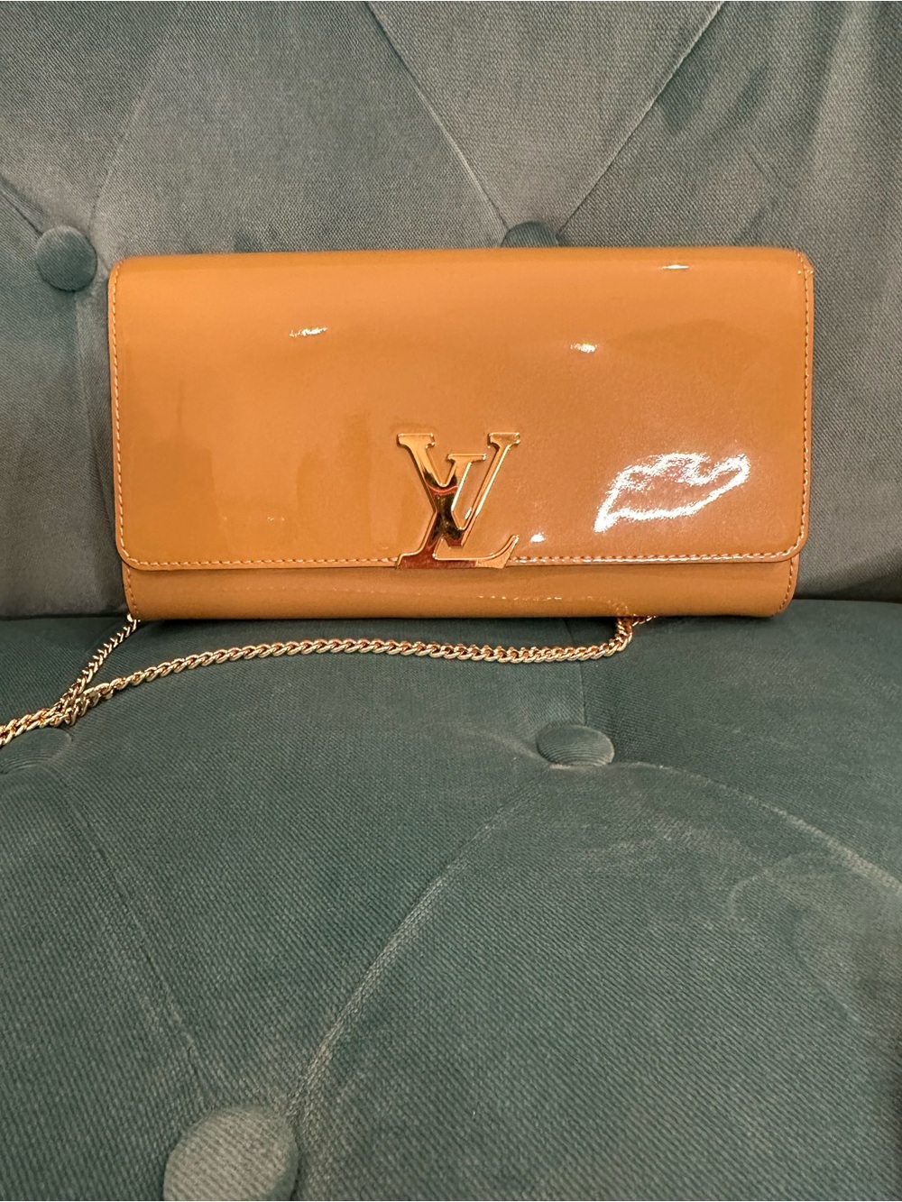 Louis Vuitton Tan Patent Vernis Chain Wallet